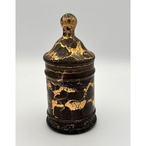 Vintage Brown Black Gold Mottled Glass Apothecary Lidded Jar Canister Decor